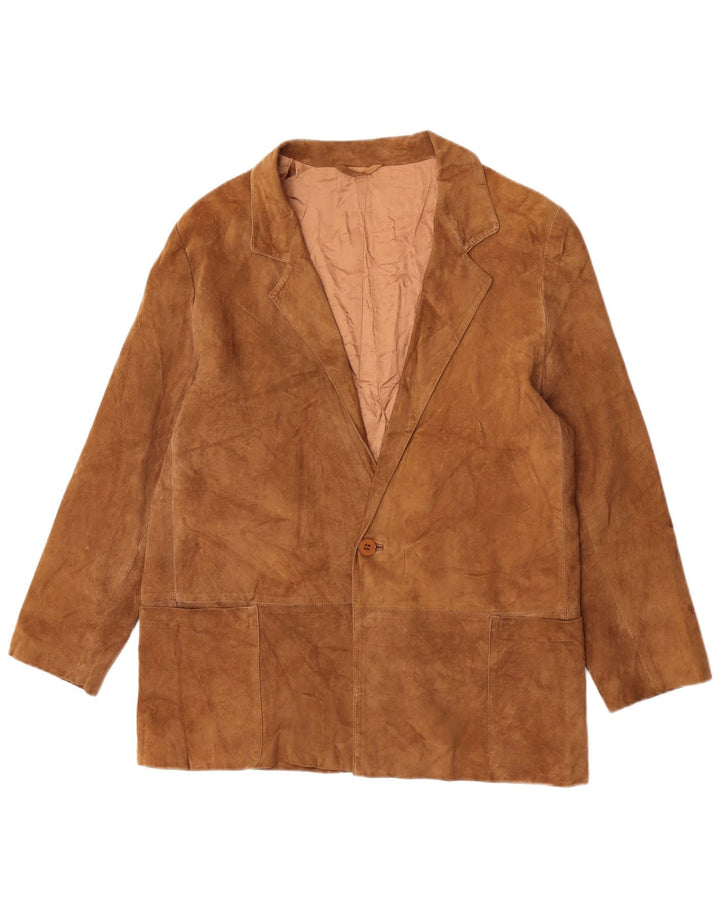 Vintage hombres 1 botón ante Blazer chaqueta Reino Unido 36 pequeño marrón