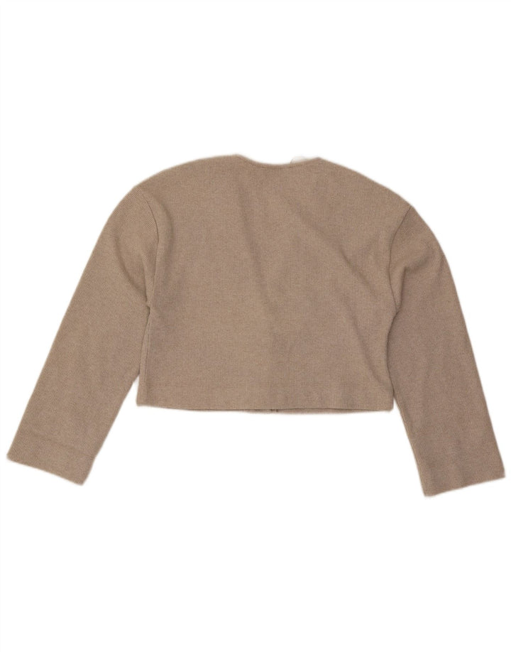 Zara Mujer Crop Cardigan Top UK 10 Small Beige Poliéster