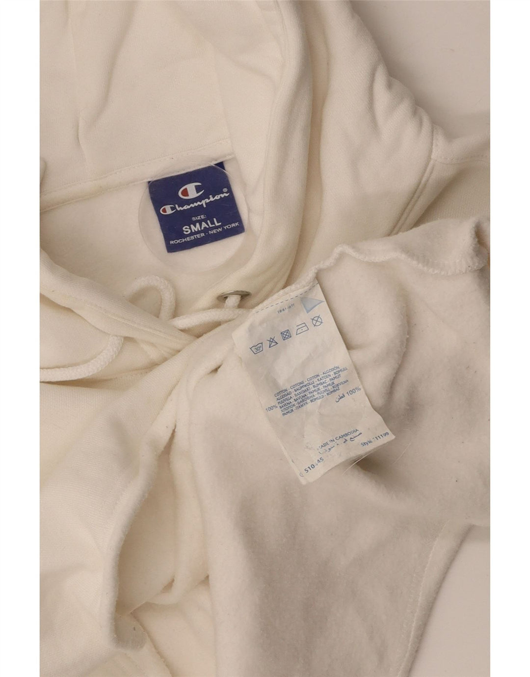 CHAMPION Jersey con capucha corta para mujer UK 10 Small Off White Cotton
