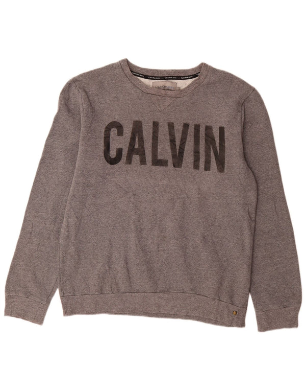Calvin Klein Jeans Hombre Sudadera Gráfica Jumper Grande Algodón Moteado Gris