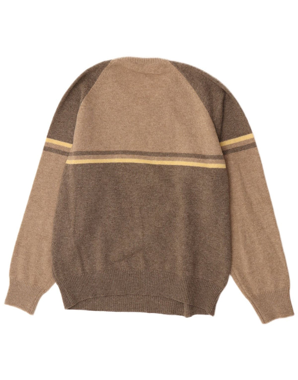 Vintage hombres cuello redondo jersey suéter IT 52 XL marrón colorblock lana nueva
