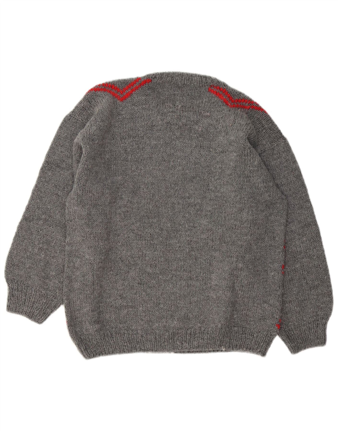 Vintage hombres cuello redondo jersey suéter grande gris geométrico