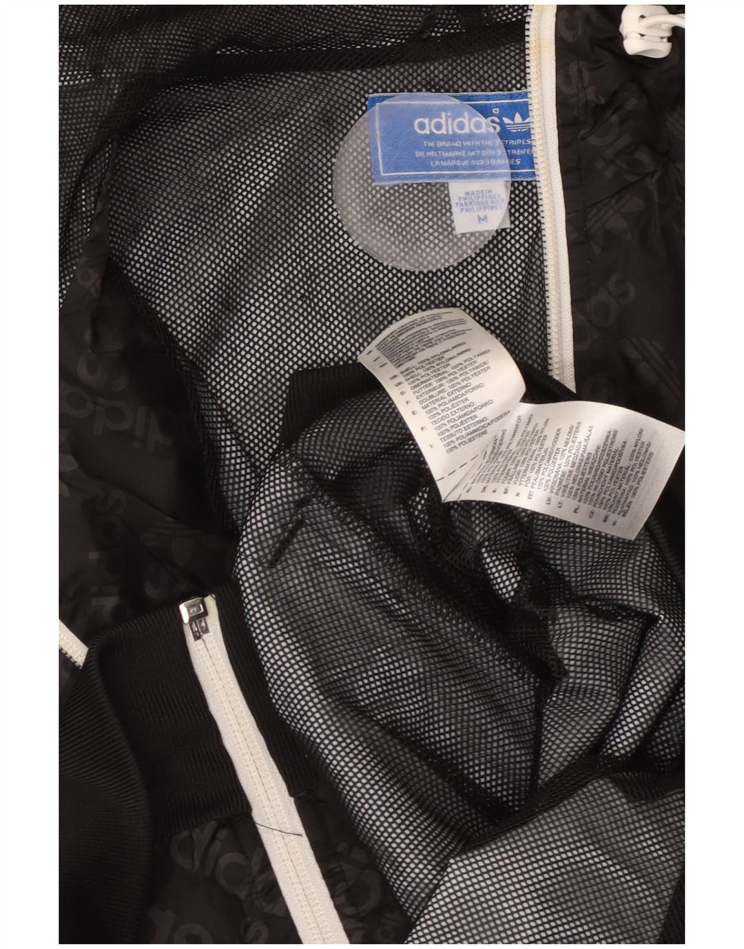 ADIDAS Chaqueta impermeable con capucha gráfica para hombre UK 38 Mediana Poliamida negra