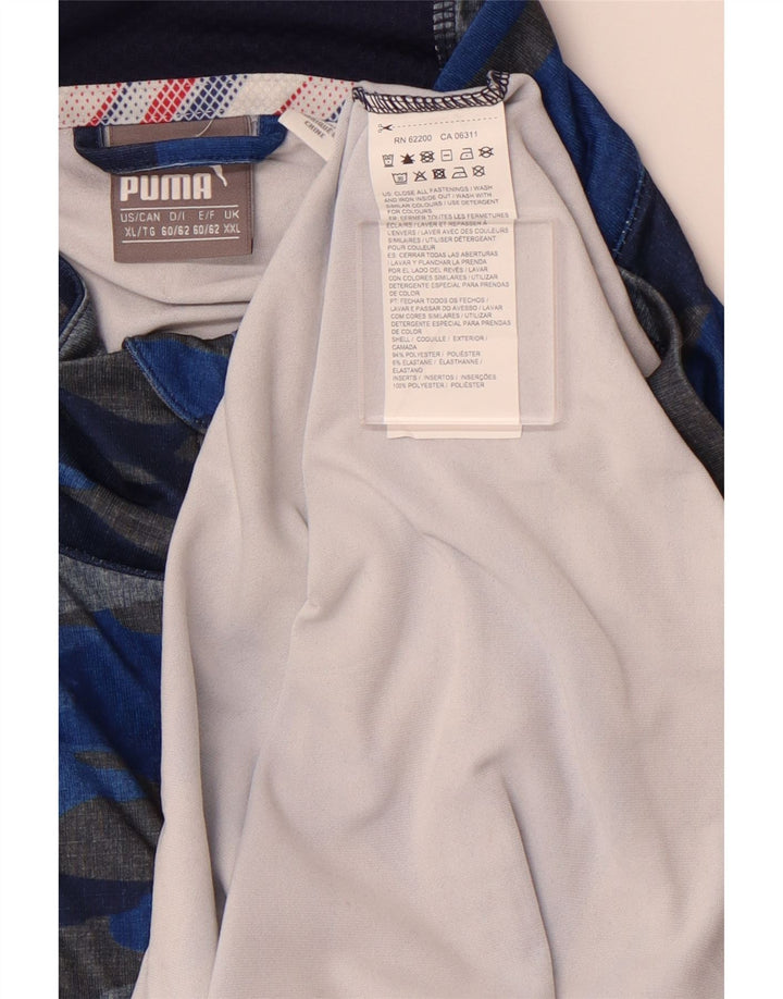 PUMA Top con cuello y cremallera para hombre, manga larga, 2XL, poliéster de camuflaje azul