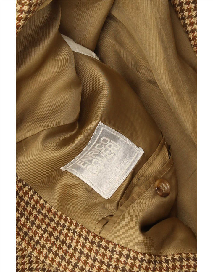 Enrico Coveri Chaqueta tipo blazer de 2 botones para hombre UK 40 Large Brown Houndstooth