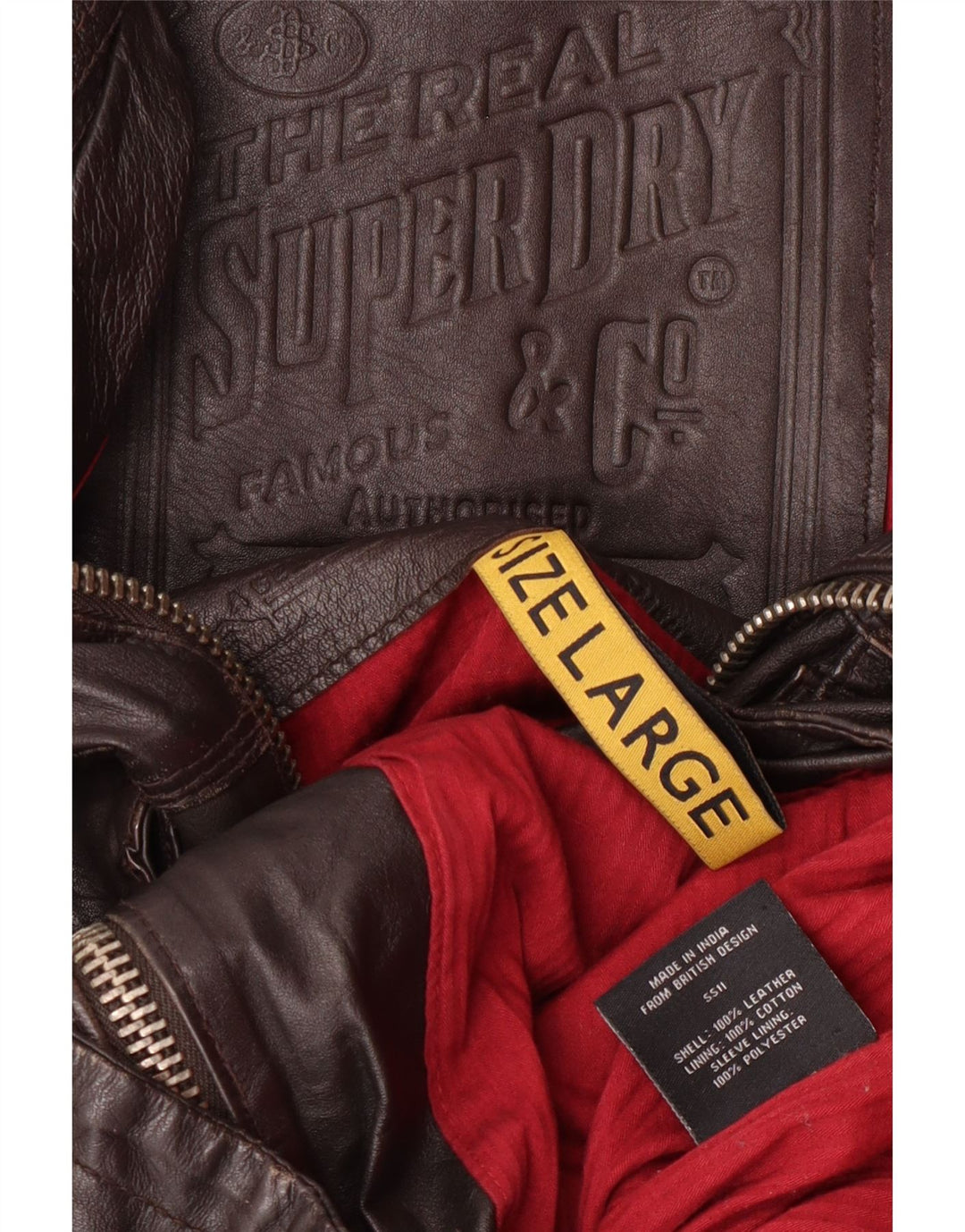 Superdry Chaqueta de cuero militar para hombre Reino Unido 40 Cuero marrón grande