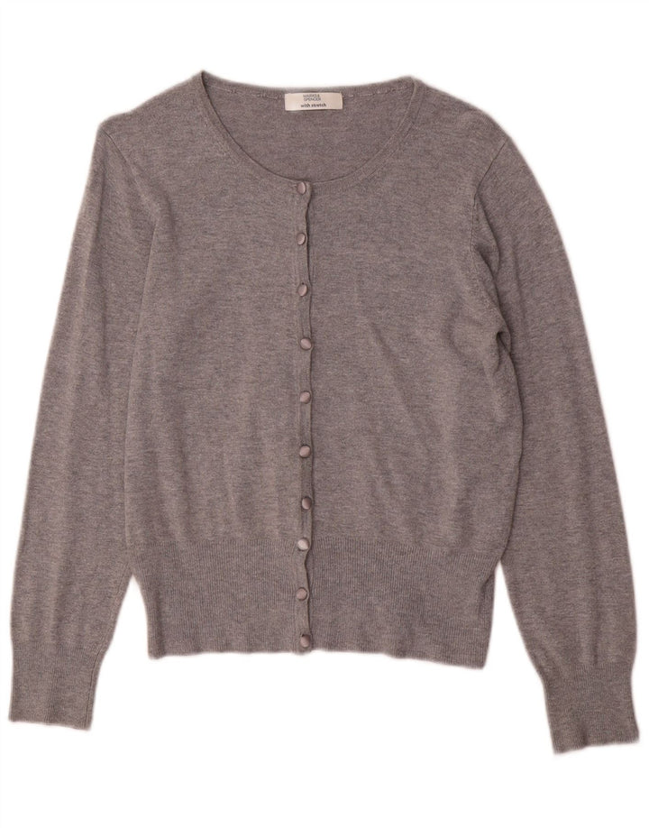 Marks & Spencer Suéter Cárdigan Elástico para Mujer UK 10 Pequeño Gris Moteado