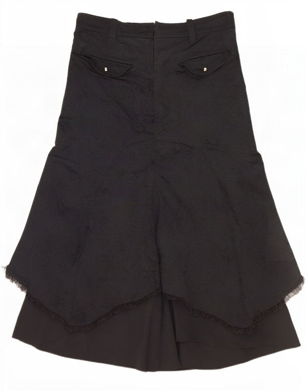 Vintage mujer cintura alta falda asimétrica IT 42 Medio W30 Negro Floral