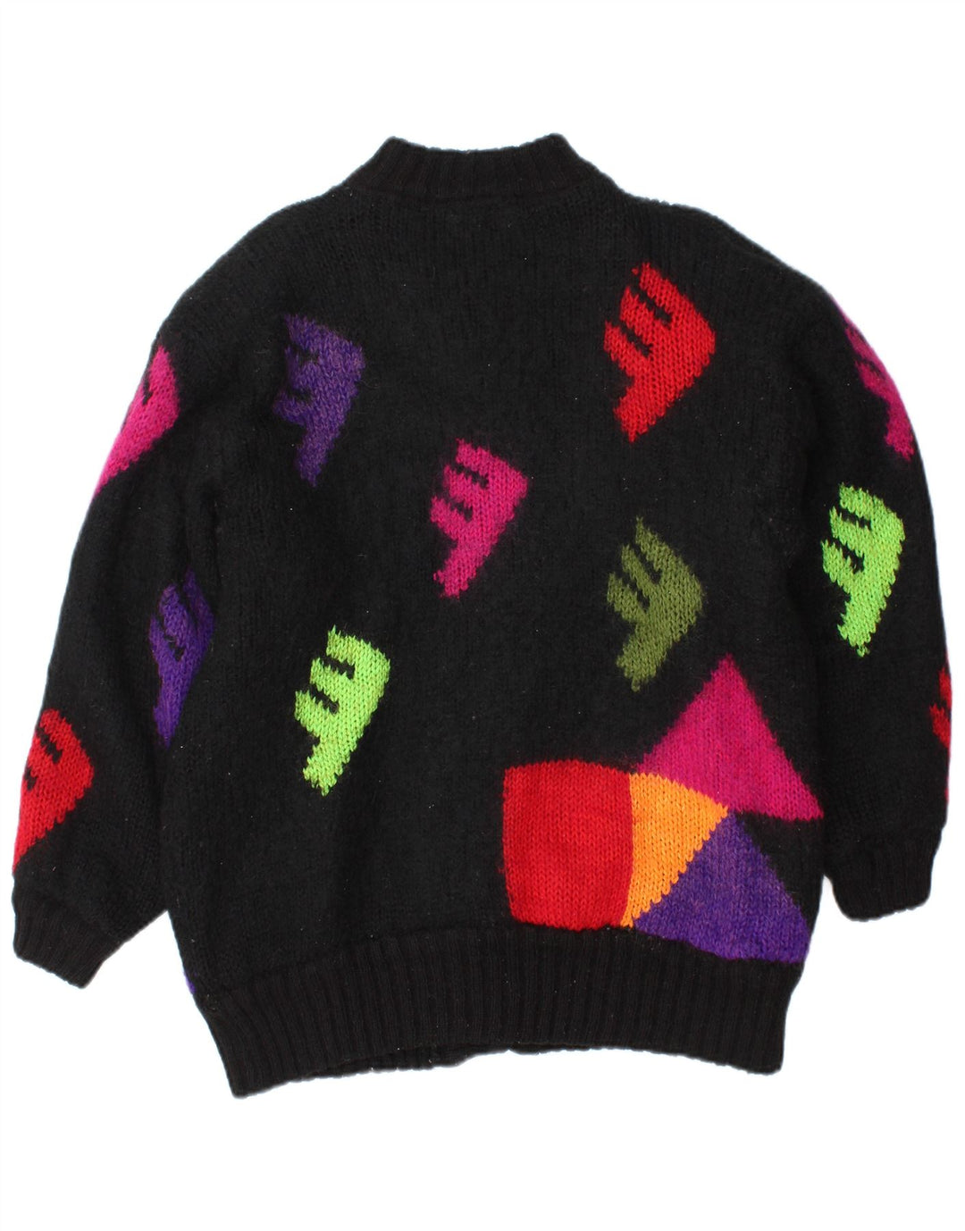 Vintage mujer gráfico cardigan suéter un tamaño negro geométrico