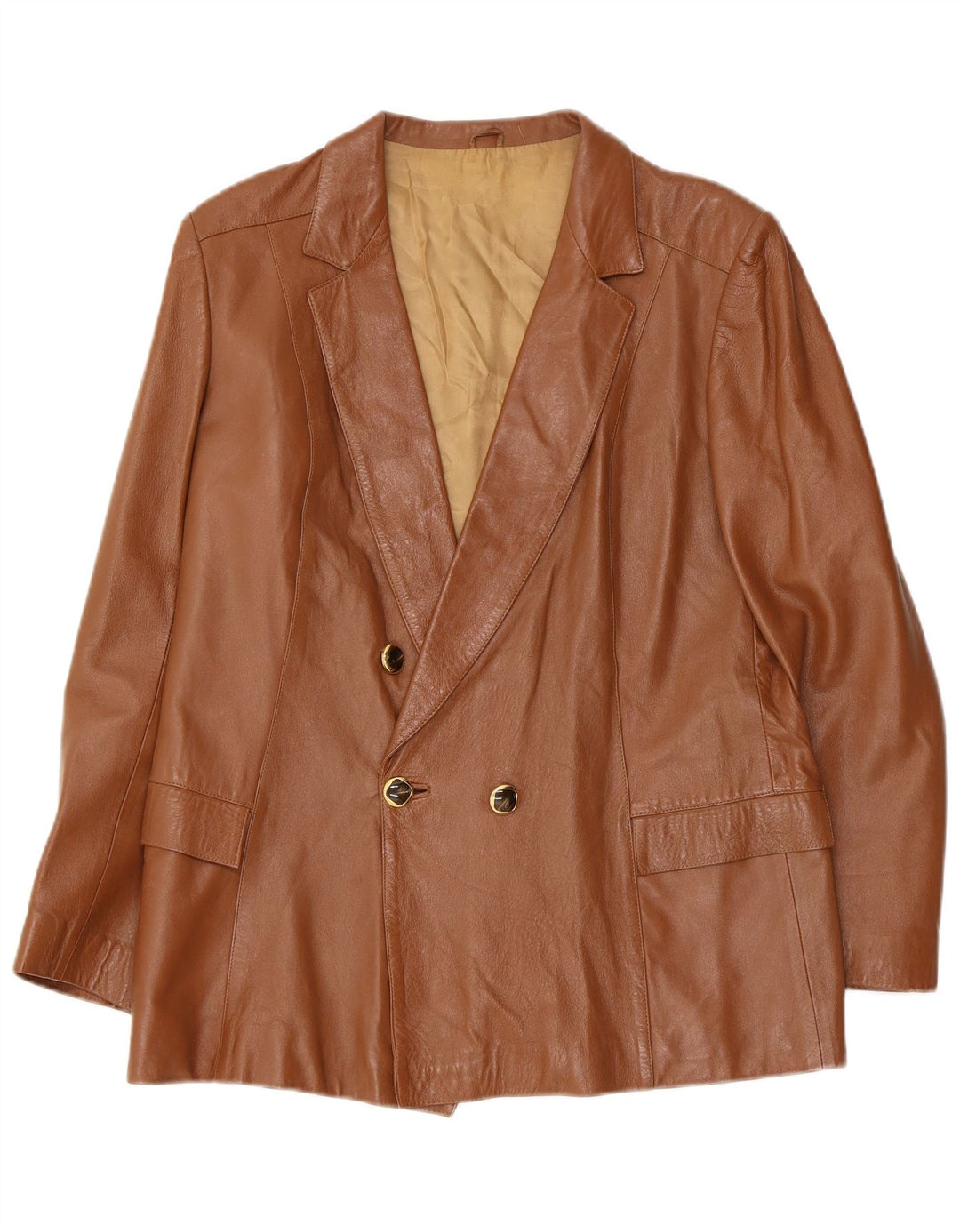 Anfor Chaqueta Blazer de Cuero con Doble Botonadura para Mujer IT 44 Marrón Medio
