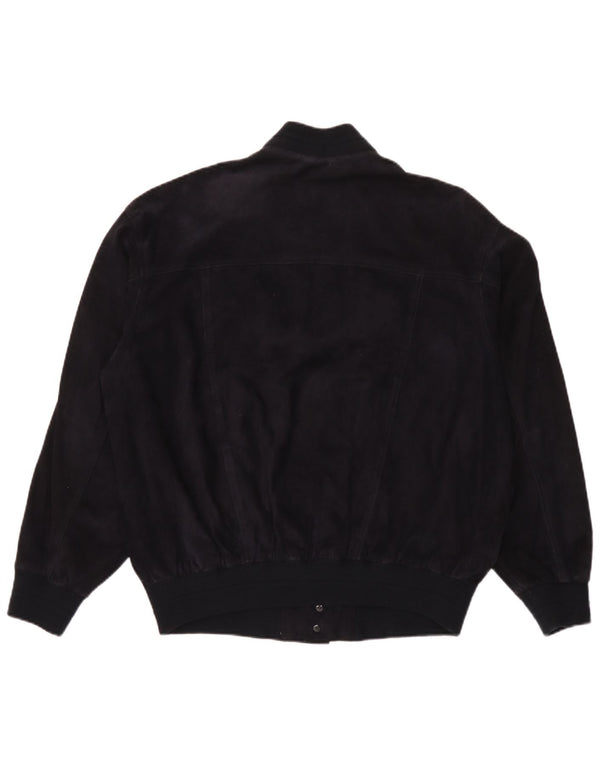 Vintage hombres ante bomber chaqueta IT 50 cuero azul marino grande
