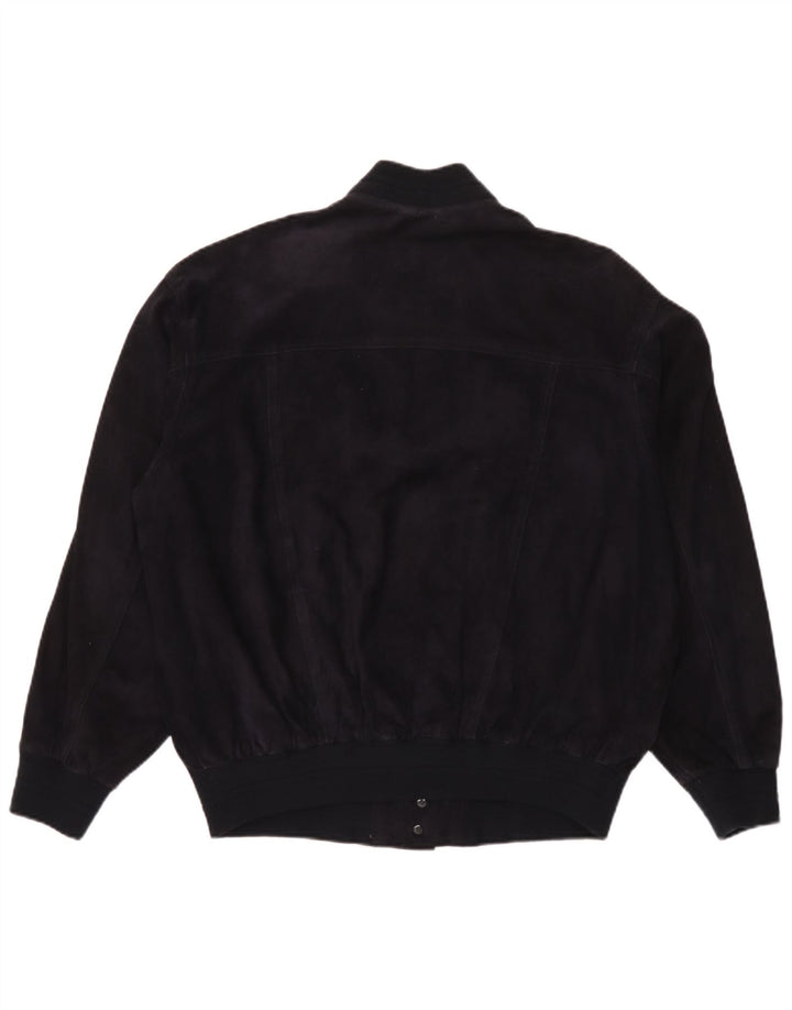 Vintage hombres ante bomber chaqueta IT 50 cuero azul marino grande