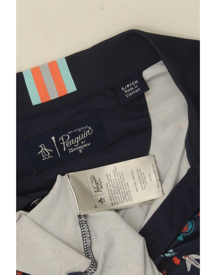 Polo con estampado de pingüino para hombre, talla pequeña, poliéster azul marino