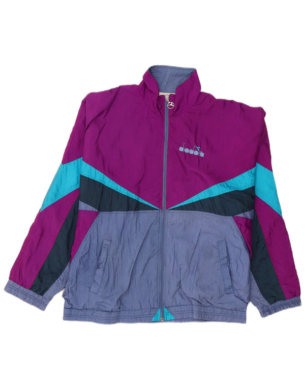 Diadora Hombre Chaqueta De Chándal Top XL Nylon Color Block Morado