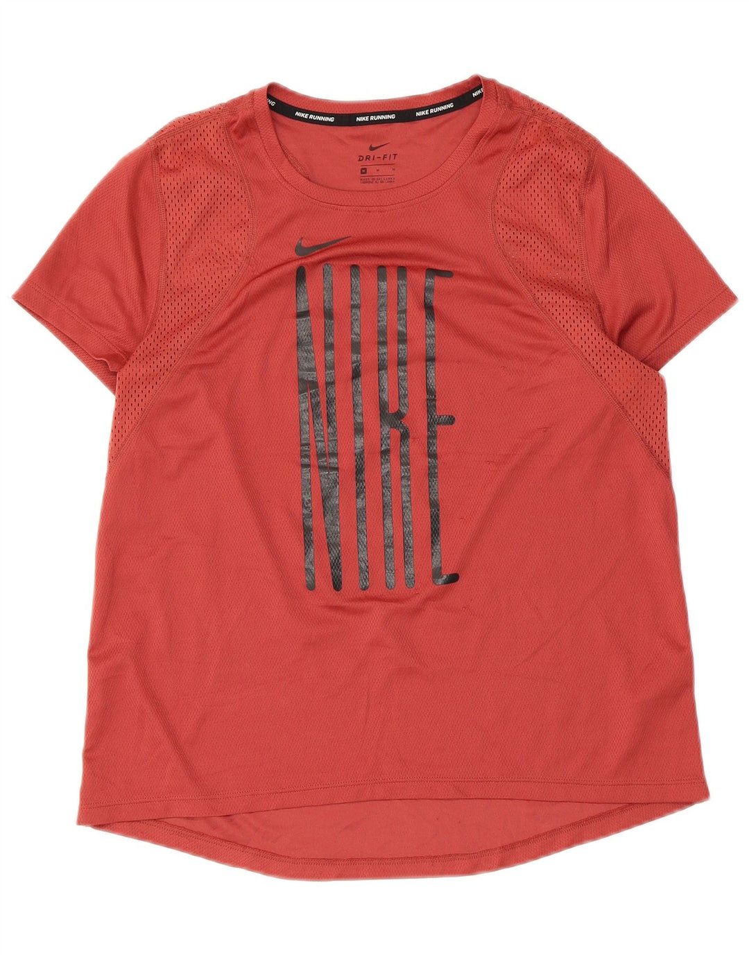 Nike Mujer Dri Fit Running Graphic Camiseta Top UK 12 Medio Rojo Poliéster