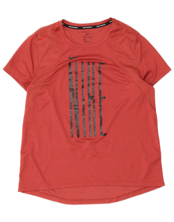 Nike Mujer Dri Fit Running Graphic Camiseta Top UK 12 Medio Rojo Poliéster