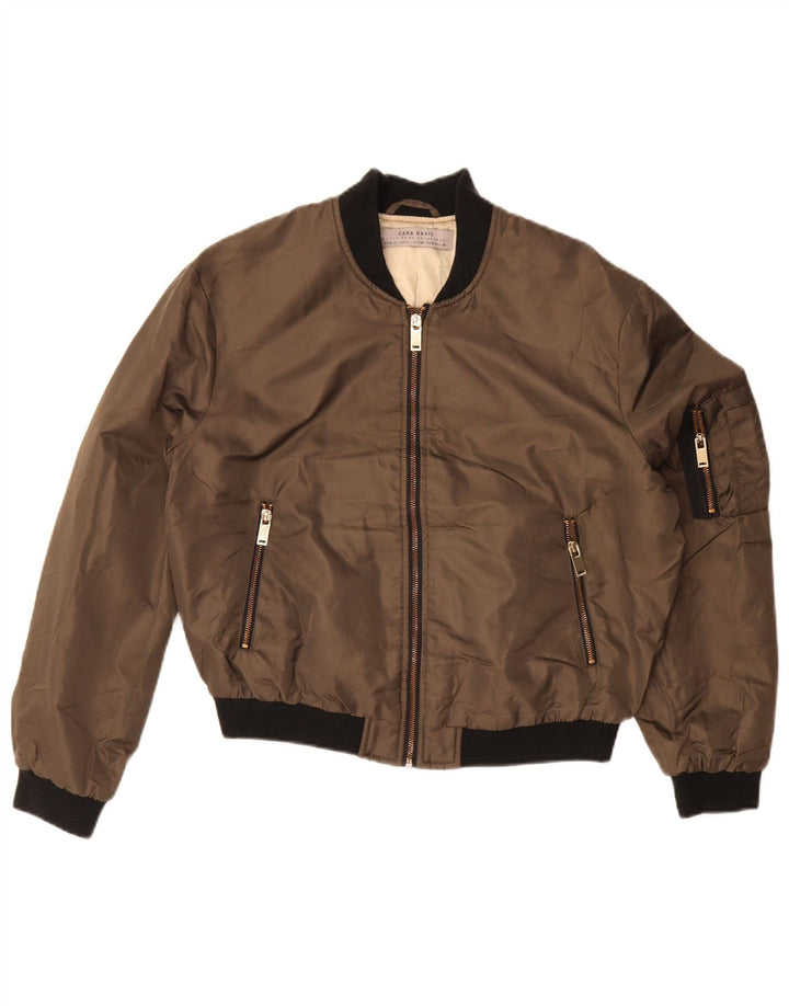 ZARA Mujer Chaqueta Bomber Corta Extragrande UK 44 Marrón Medio