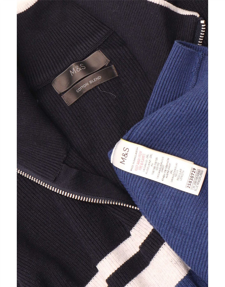 Marks & Spencer Suéter con cuello y cremallera para hombre 2XL Poliéster a rayas azules