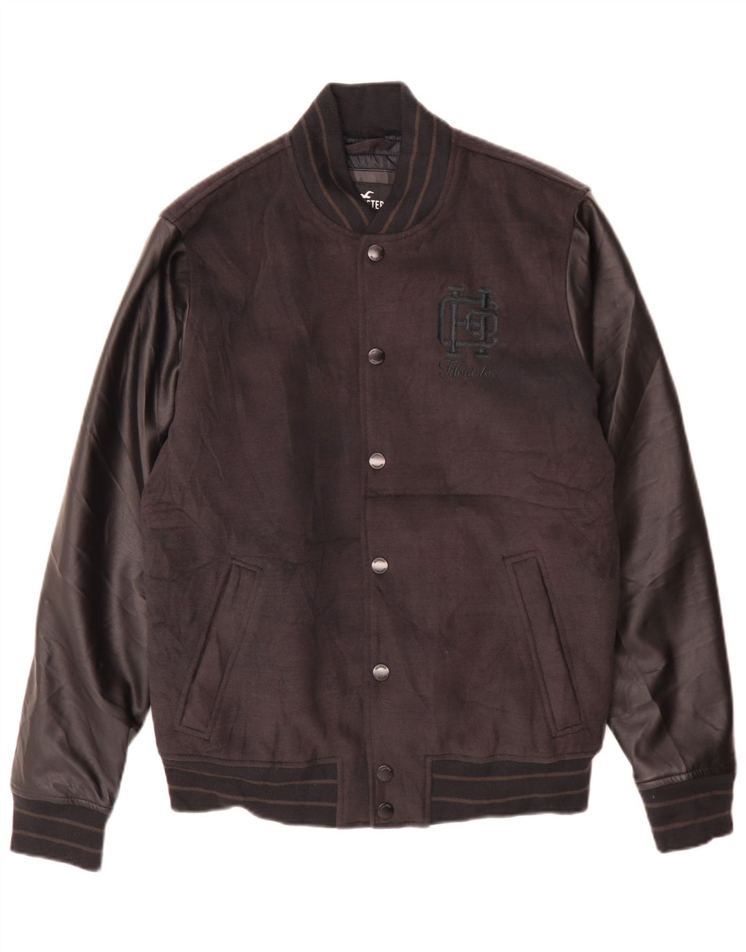 Hollister Mens Graphic Varsity Jacket Reino Unido 38 Mediano Negro Poliéster