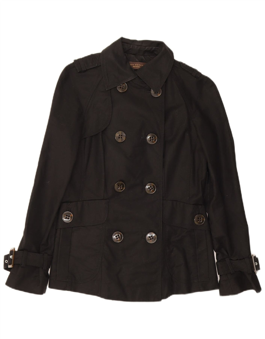 Zara Mujer Gabardina UK 10 Small Algodón Negro