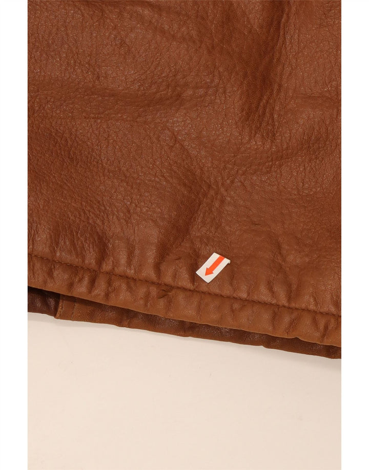 Chaqueta de cuero vintage para hombre IT 52 XL cuero color block marrón