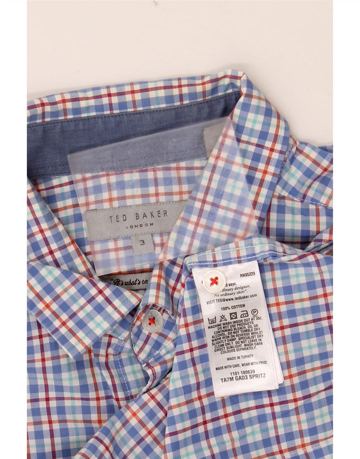 TED BAKER Camisa de manga corta para hombre Talla 3 Algodón a cuadros azul mediano