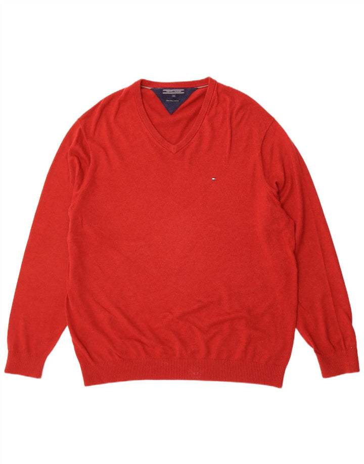 Tommy Hilfiger Jersey con cuello en V para hombre, talla 3XL, algodón rojo