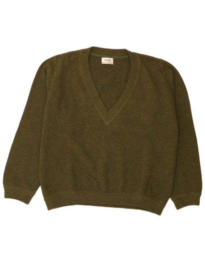 Sisley Hombre Jersey Con Cuello En V De Lana Virgen Verde Medio
