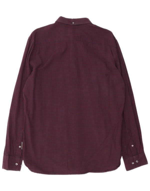 Camisa para hombre de French Connection, talla grande, de algodón a cuadros en color burdeos
