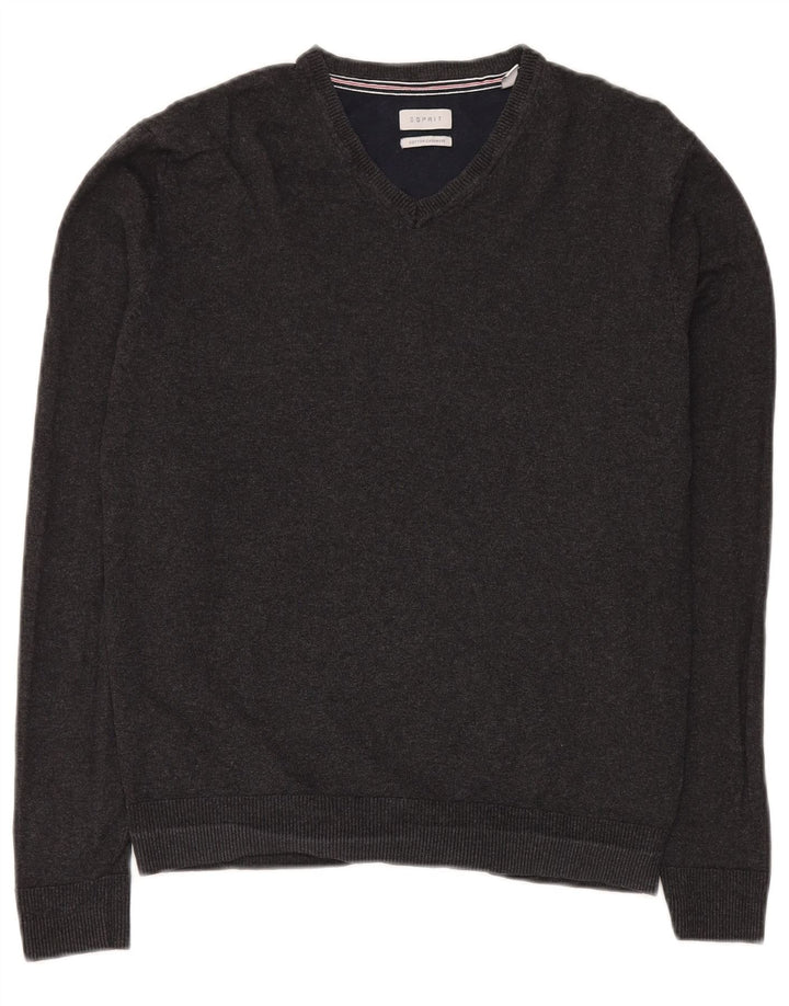 Esprit Jersey con cuello en V para hombre, talla pequeña, algodón gris