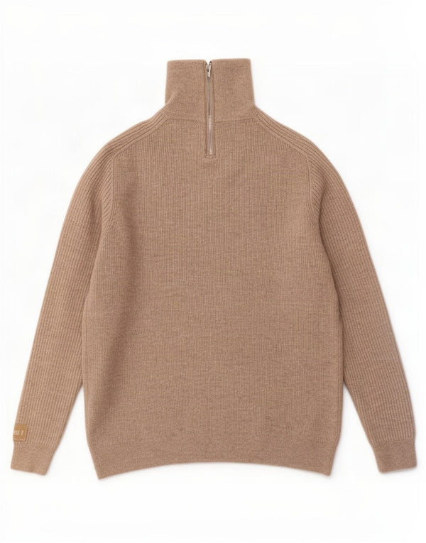 Massimo Dutti Hombre Jersey Con Cremallera Y Cuello Jersey Large Lana Beige