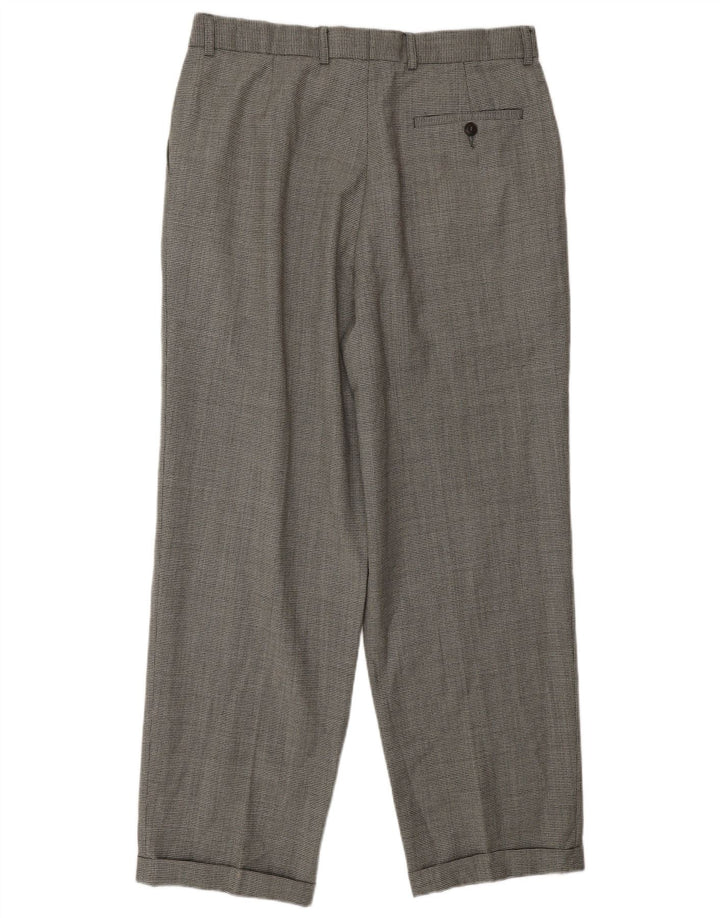 Marks & Spencer Pantalones informales con pinzas para hombre W34 L31 Lana de pata de gallo negra