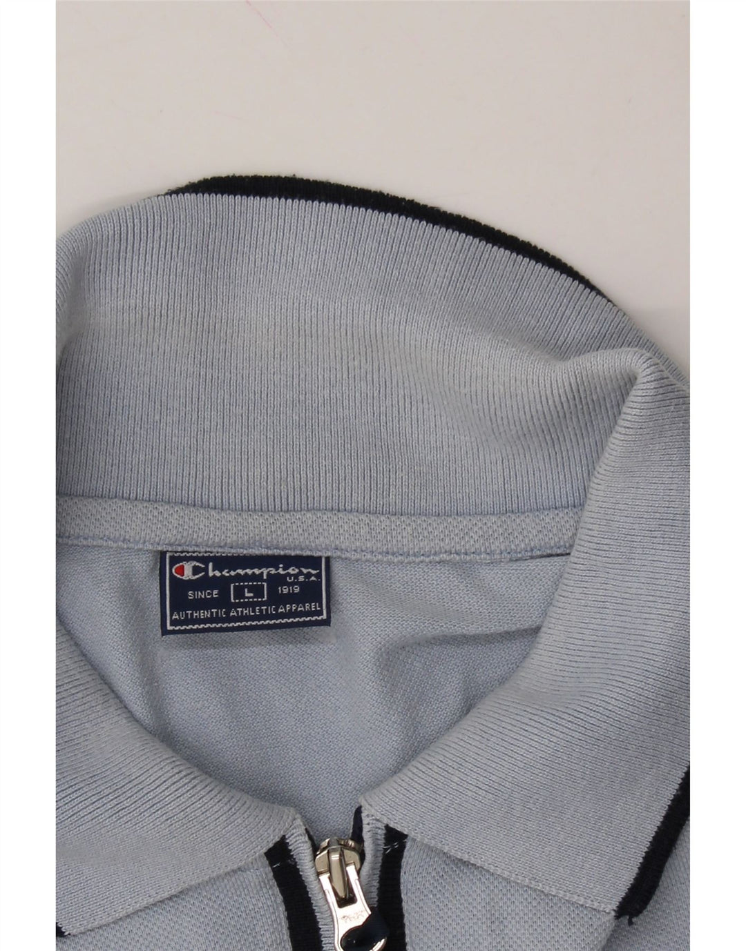 CHAMPION Mens Zip Neck Polo Shirt Large Blue Cotton Vintage Champion and Second-Hand Champion from Messina Hembry 