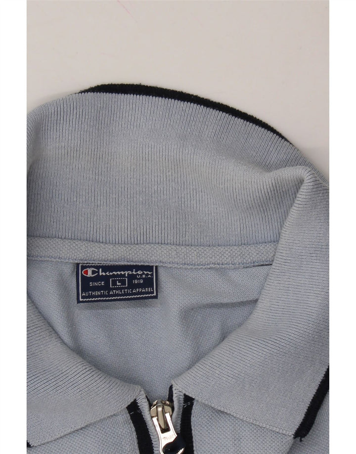 CHAMPION Mens Zip Neck Polo Shirt Large Blue Cotton Vintage Champion and Second-Hand Champion from Messina Hembry 