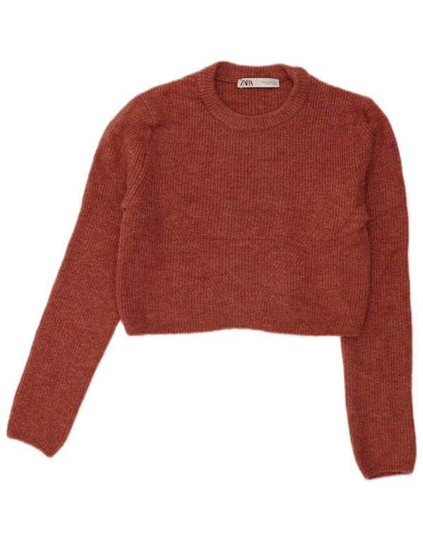 Zara Mujer Crop Crew Neck Jumper Sweater UK 10 Small Rojo