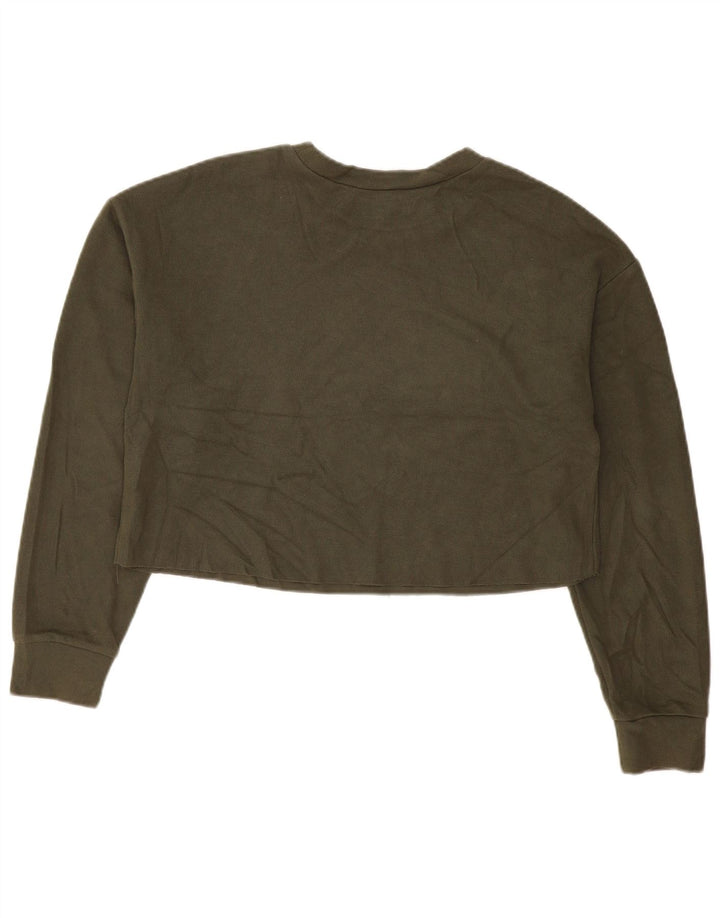Zara Mujer Crop Oversize Top Manga Larga UK 44 Mediano Caqui Algodón