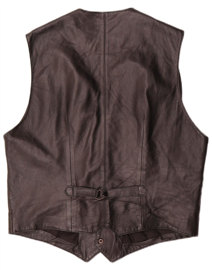 Chaleco de cuero vintage para hombre IT 52 cuero negro grande