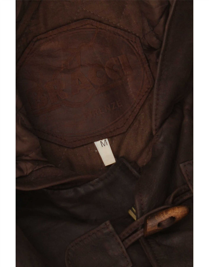 Bracci Chaqueta de cuero con capucha para hombre UK 38 Marrón medio