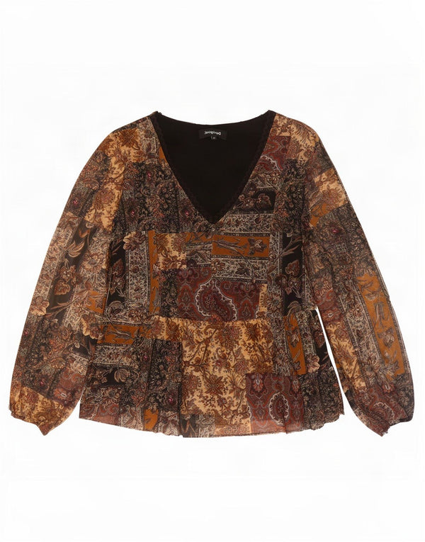 Desigual Blusa de manga larga para mujer Top UK 44 Marrón medio Paisley Poliéster
