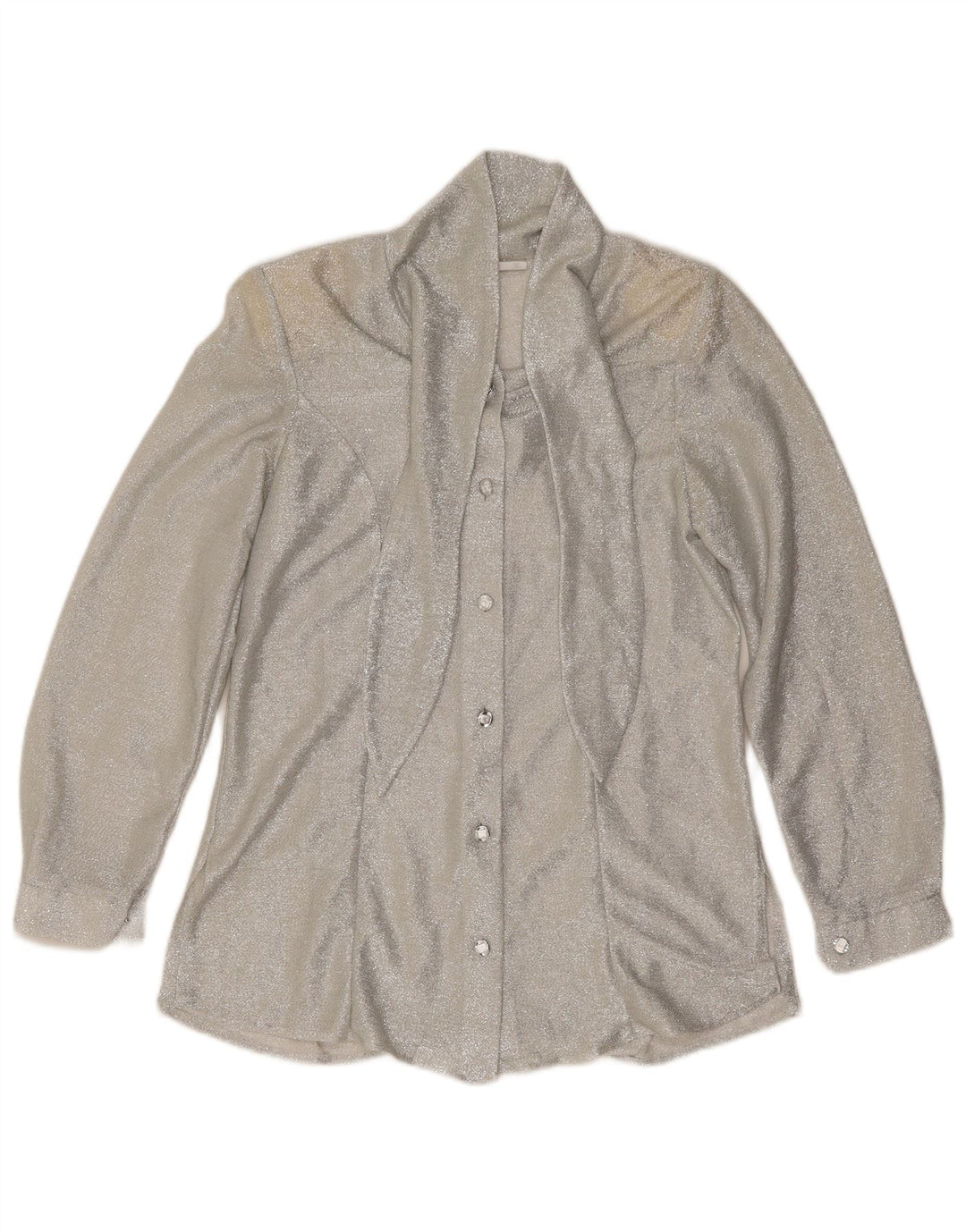 Vintage mujer frente corbata camisa blusa Reino Unido 12 plata mediana moteada