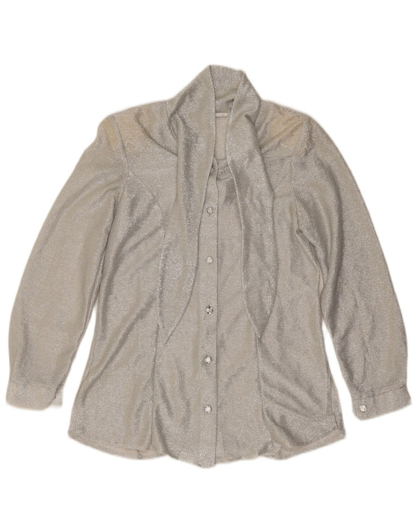 Vintage mujer frente corbata camisa blusa Reino Unido 12 plata mediana moteada