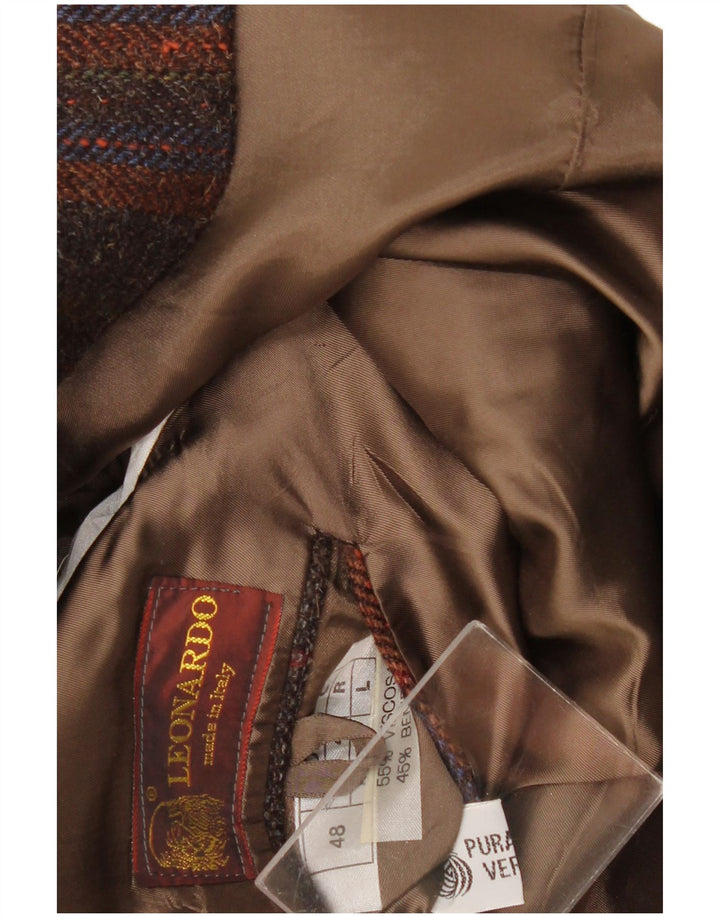 Leonardo Chaqueta tipo blazer de 2 botones para hombre IT 48 Lana a cuadros marrón medio