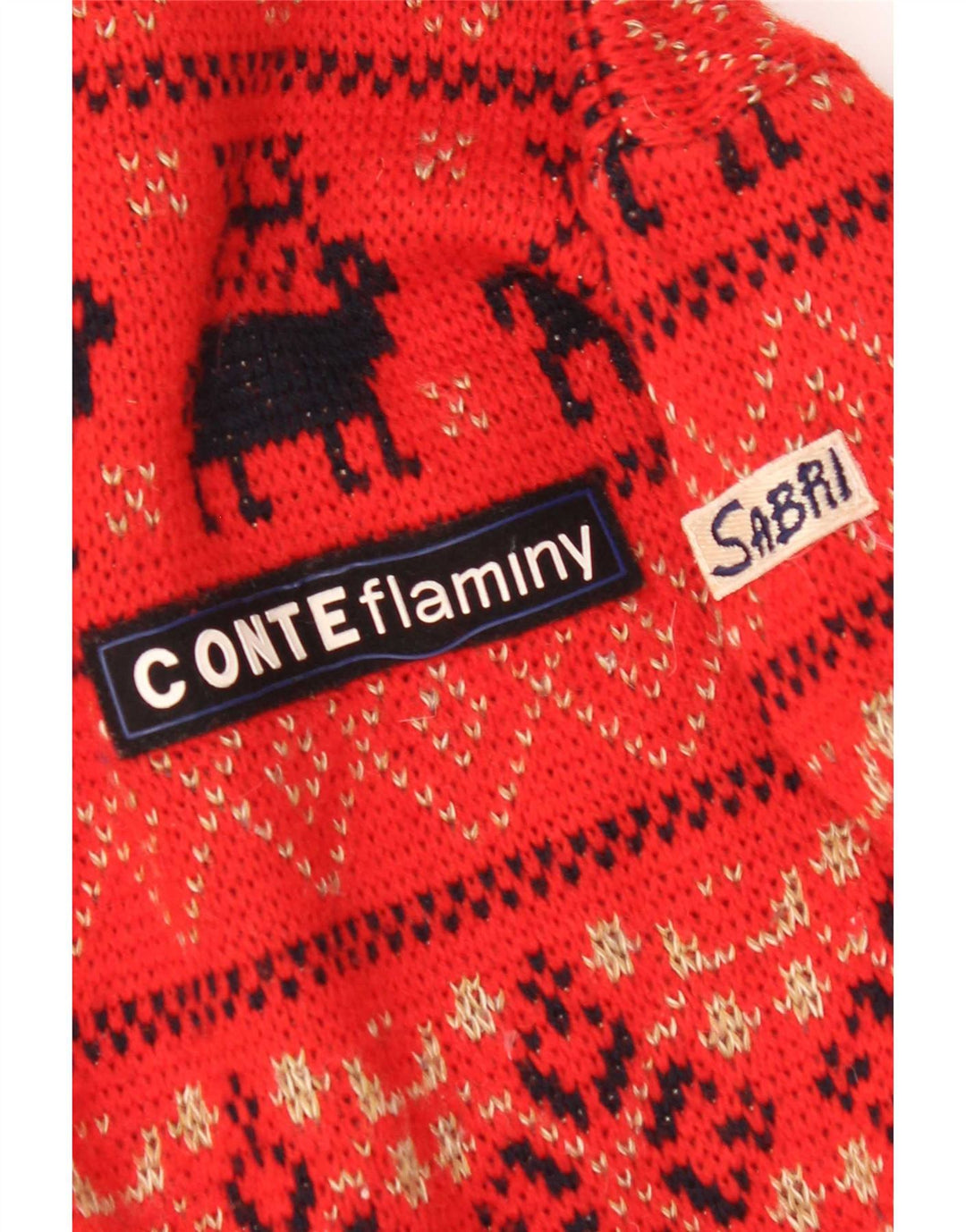 Vintage hombres cuello redondo jersey suéter grande rojo feria isla lana