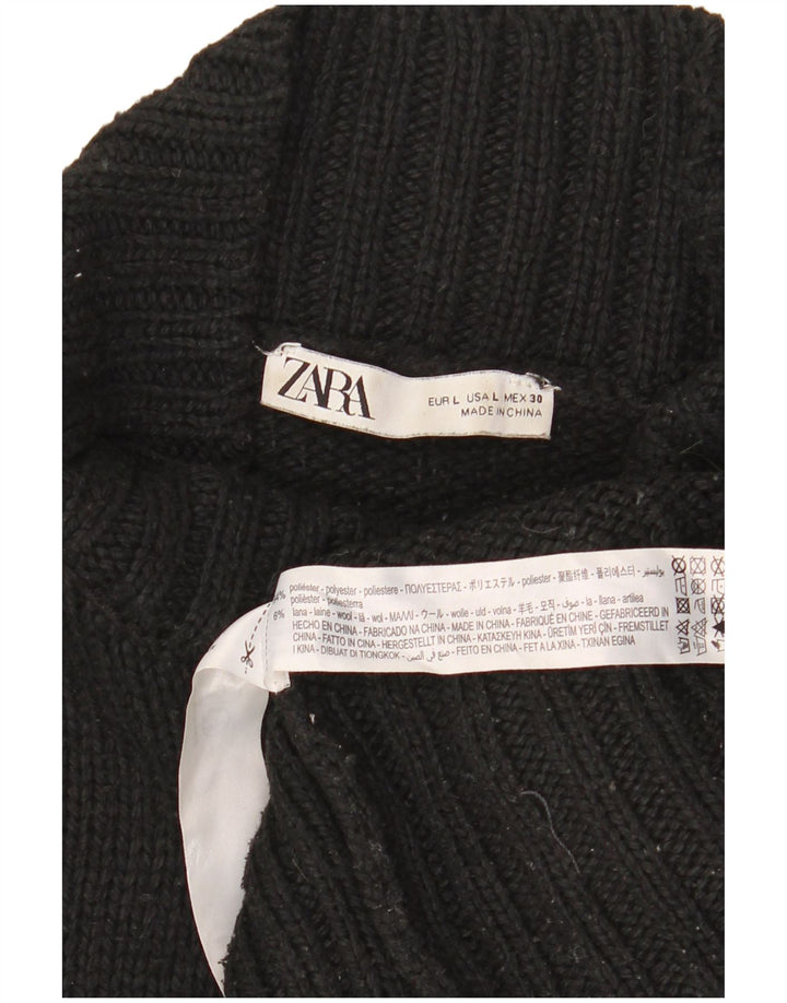 Zara Mujer Suéter De Cuello Alto De Gran Tamaño UK 46 Grande Negro