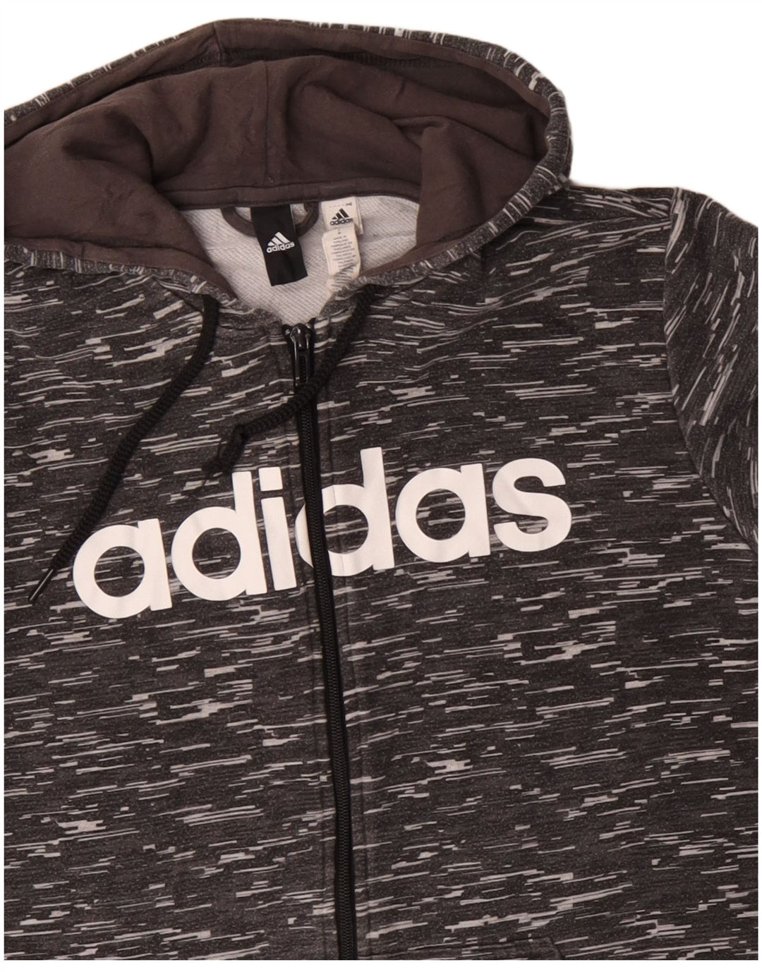 ADIDAS Suéter con capucha y cremallera gráfica para hombre Algodón moteado gris medio