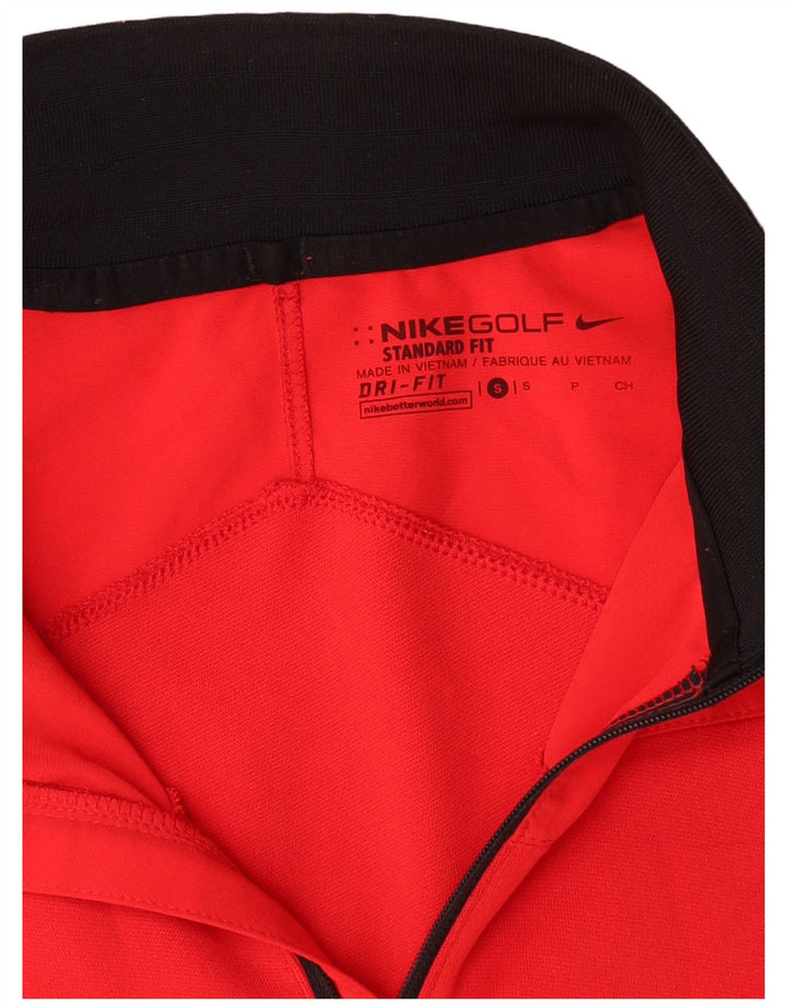 Nike Mens Dri Fit Zip Neck Top Manga Larga Pequeño Poliéster Rojo