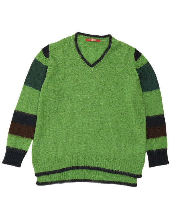 Marina Rinaldi Womens V-Neck Jumper Sweater UK 14 Medium Green Colourblock