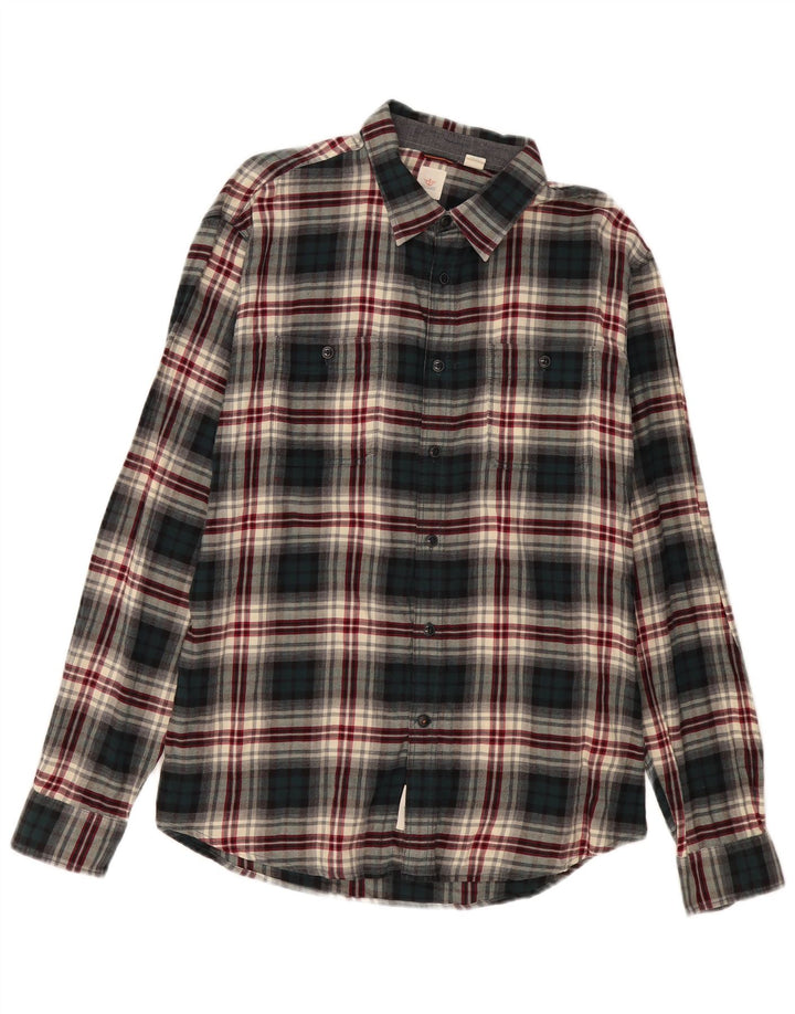 DOCKERS Camisa de franela para hombre de algodón a cuadros verdes grandes