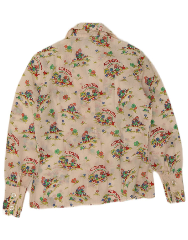 Vintage mujer camisa gráfica Reino Unido 14 algodón floral blanco medio