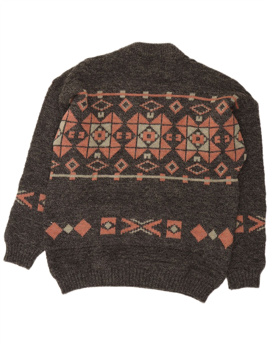 Vintage hombres cuello redondo jersey suéter grande gris feria isla